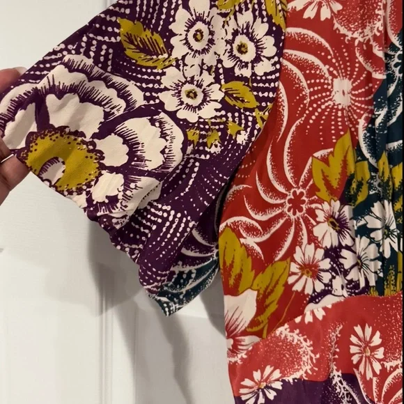 NWOT By Anthropologie Short-Sleeve V-Neck Button-Front Multicolor Midi Dress 14 - Picture 10 of 15